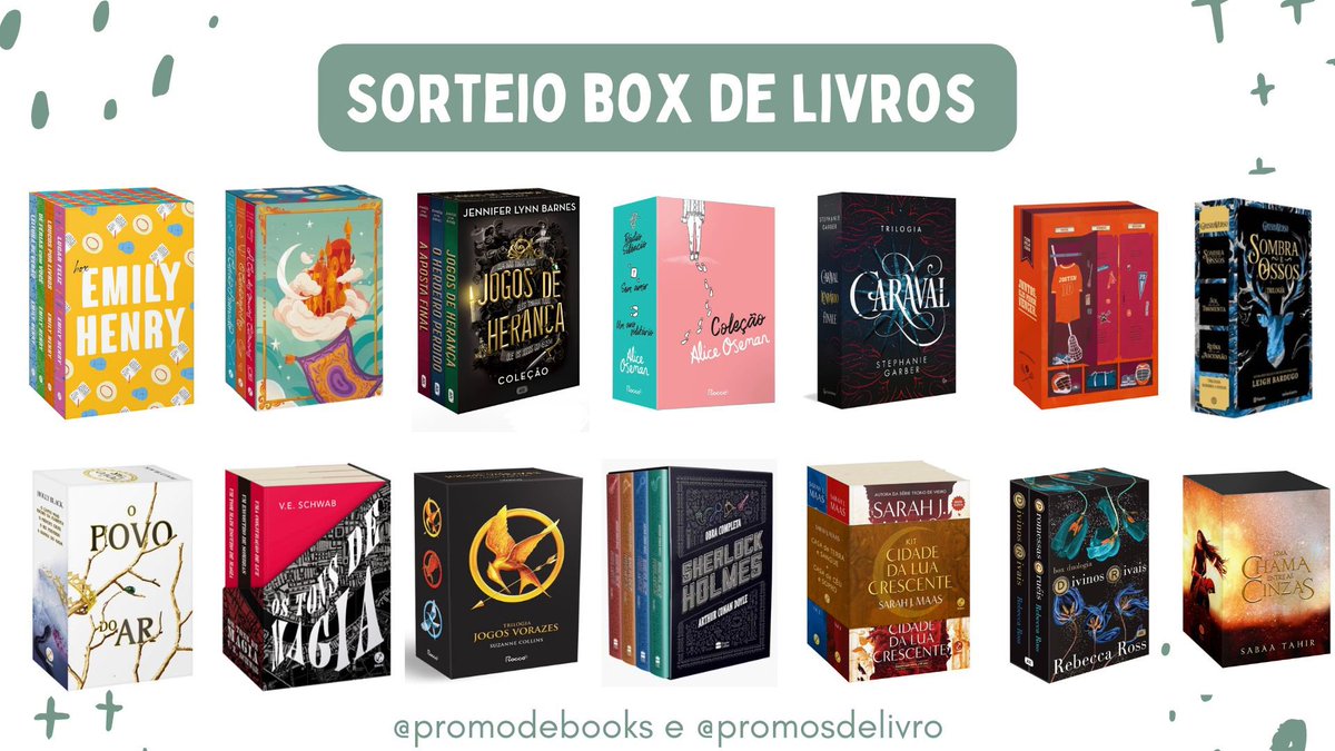 📚📚 Sorteio Box de Livros📚📚

🏆 Prêmio:
✨ UM Box do banner OU R$140 em livros da sua escolha OU pix de R$140!

↪️ Regras:
• Seguir <a href="/promodebooks/">Promo de Books 📚</a> e <a href="/promosdelivro/">Melhores Promoções de Livros</a> 
• Comentar livros ou pix
• Dar rt nesse tweet (sem citar)

📆 Resultado: 22/11 🍀