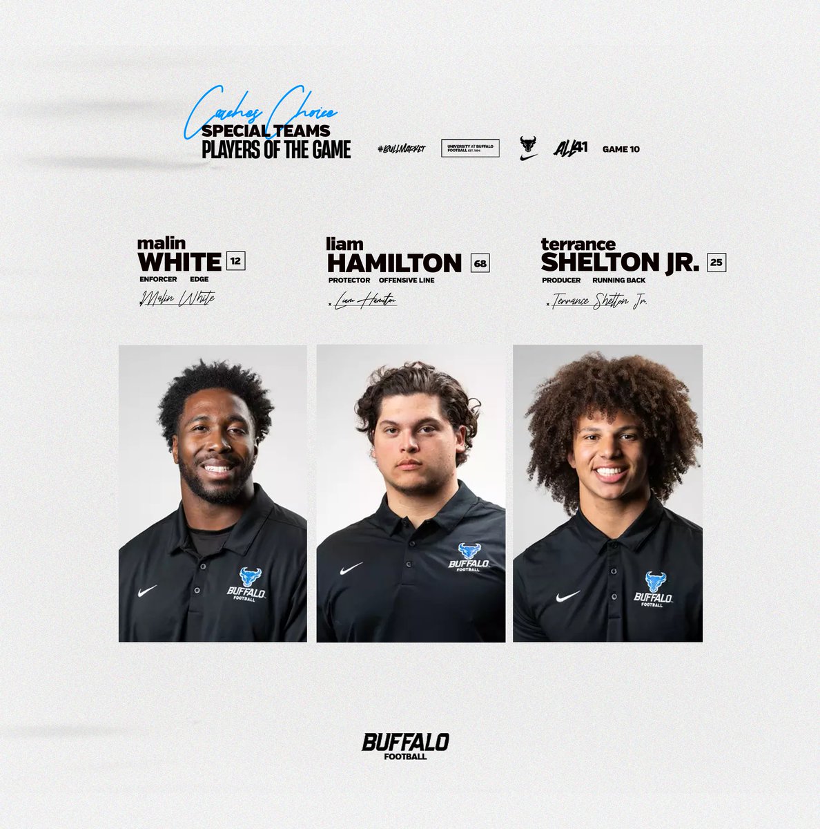 UB Football (@ubfootball) on Twitter photo Congratulations to our three Special Teams Players of the Game for our win over Ball State!
@malin_white42 <a href="/lhamilton_54/">Liam Hamilton</a> <a href="/TSheltonJr/">Terrance Shelton Jr</a>
#UBhornsUP🤘 l #BullMarket📈 Congratulations to our three Special Teams Players of the Game for our win over Ball State!
@malin_white42 <a href="/lhamilton_54/">Liam Hamilton</a> <a href="/TSheltonJr/">Terrance Shelton Jr</a>
#UBhornsUP🤘 l #BullMarket📈