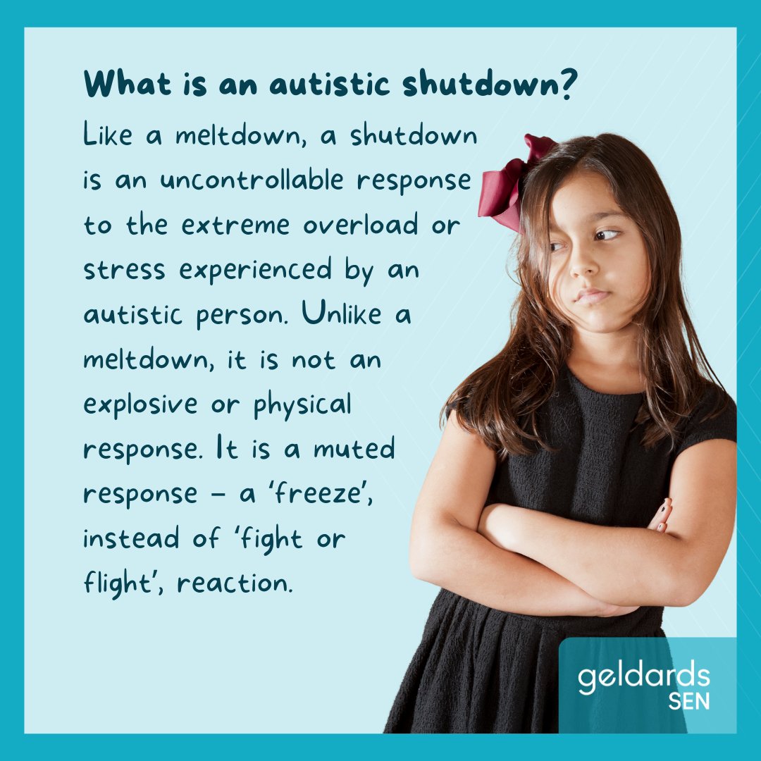 GeldardsSEN's tweet photo. Many of you will have heard of, or experienced, an autistic meltdown, but have you heard of an autistic shutdown?

#asd #autism #neurodivergence #sen #aln https://t.co/oPECDhQJ4i