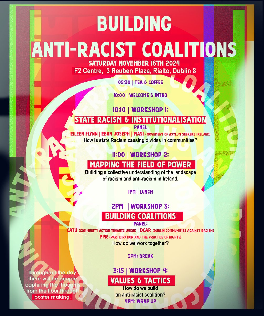 CatuIreland's tweet image. Building Anti-Racist Coalitions

Big meeting on Saturday, Nov 16 in F2 Centre in Rialto with a series of workshops. 

Register here: eventbrite.com/e/building-ant…

See you on Saturday!