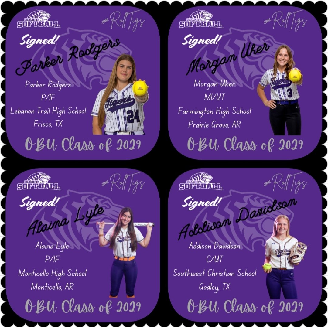 Yesterday was a great day for Ouachita Softball! We couldn't be more excited for these 4 amazing student athletes! And we're not done yet yet!

#RollTigs 🐅