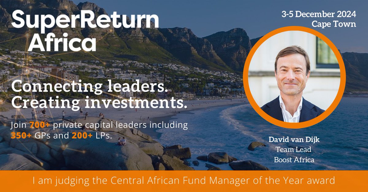 📢We are excited to announce <a href="/DavidWvanDijk/">David van Dijk</a> of the Boost Africa Technical Assistance Facility as a participant <a href="/CAMPEA_Africa/">CAMPEA Africa</a> Jury Panel for the <a href="/SuperReturn/">SuperReturn</a> 🌍GP Awards 2024.

David partakes as a judge of the “Central African Fund Manager of the Year”. 
Welcome on board David 🚀