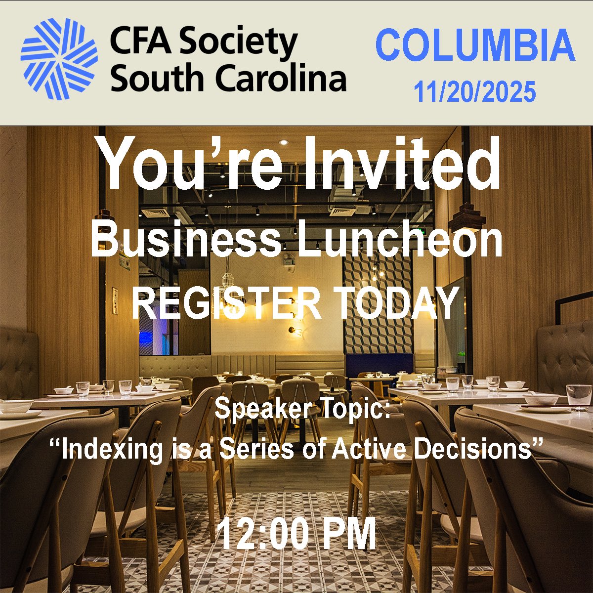 CFASocietySC's tweet photo. Register Today! Members and Candidates are FREE! https://t.co/ghWis2XBVV https://t.co/u3ubB95IEl