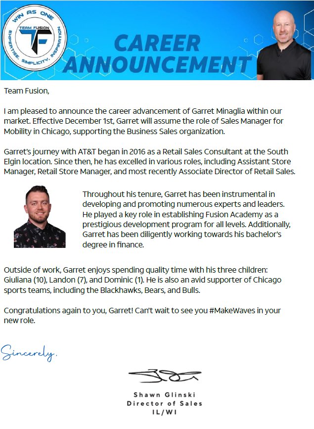 Team Fusion (@teamfusionglm) on Twitter photo Help us congratulate <a href="/GarretMinaglia/">Garret Minaglia</a> on his well deserved career advancement! <a href="/shawnglinski/">Shawn Glinski</a> <a href="/BrianWest_GLM/">Brian West - GLM VPGM</a> Help us congratulate <a href="/GarretMinaglia/">Garret Minaglia</a> on his well deserved career advancement! <a href="/shawnglinski/">Shawn Glinski</a> <a href="/BrianWest_GLM/">Brian West - GLM VPGM</a>