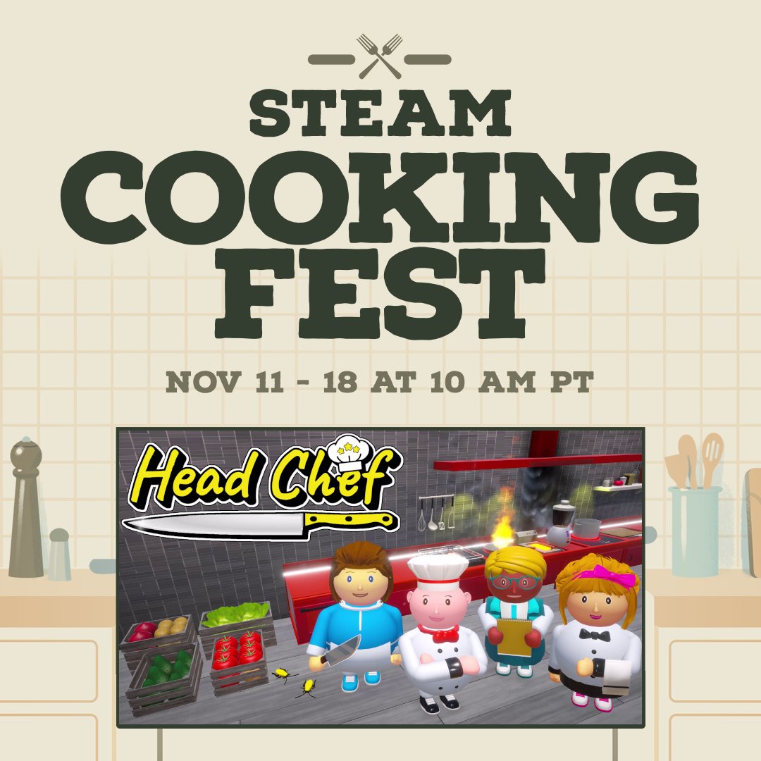 TrixHouseDev's tweet photo. Head Chef is part of the #SteamCookingFest!🍲🎉
✅Wishlist to support us🧑🍳https://t.co/lFcnczQLEf
#CookingFest #supportIndies #cookinggame #headchef #cozygame #roguelite #videogame #indiegame #gamedev #ShamelessSelfPromo #Gamemaker #steam #GameMaker #pcgaming #GamingNews #games https://t.co/lITSNqOdJk