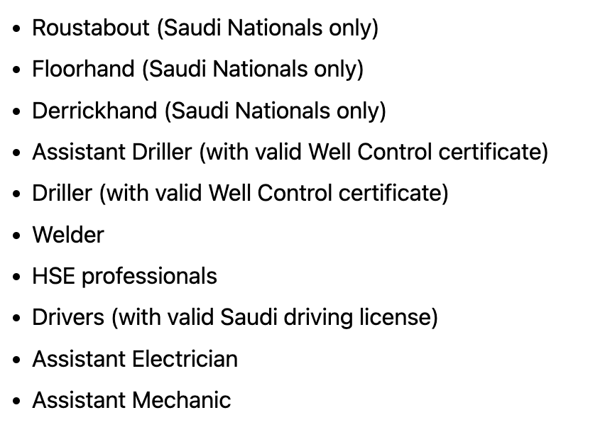 OilGasVacancy's tweet photo. Drilling Rig Jobs Saudi Arabia

Apply Now 👉 https://t.co/UxrBq1erYo

#jobs #careers #ksajobs #saudiarabiajobs #vacancy #drillingjobs https://t.co/HwwRHx5AKH