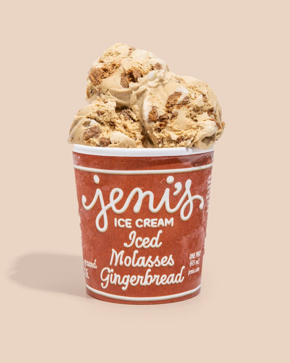 Iced Molasses Gingerbread: molasses cream, deep with brown sugar and loaded with allspice and ginger. Plus gingerbread pieces that soften into the cream for cookie-like texture. And a ribbon of white icing.

Available now for a limited time. Learn more at jenis.com