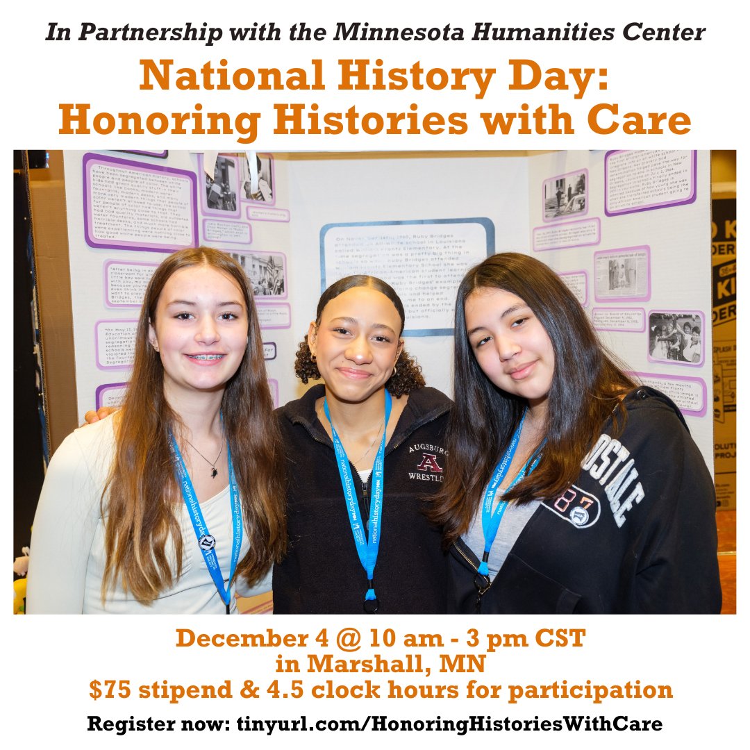 MN History Day (@mnhistoryday) on Twitter photo In partnership with <a href="/humanities/">Minnesota Humanities Center</a>, we have this workshop on 12/4 in Marshall with an emphasis on MN's Indigenous communities. Educators receive a $75 stipend & 4.5 clock hours for participation. Register now: mnhs.info/3Cr6nsh #HistoryDay #IndigenousHistory #MinnesotaHistory In partnership with <a href="/humanities/">Minnesota Humanities Center</a>, we have this workshop on 12/4 in Marshall with an emphasis on MN's Indigenous communities. Educators receive a $75 stipend & 4.5 clock hours for participation. Register now: mnhs.info/3Cr6nsh #HistoryDay #IndigenousHistory #MinnesotaHistory