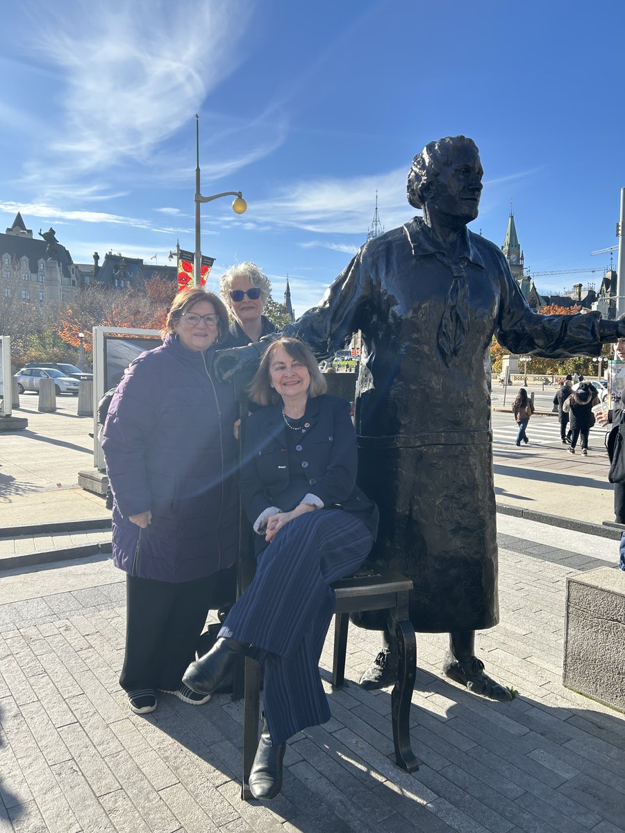 DonnaDasko's tweet photo. I love to visit the #Famous5 statue outside @SenateCA for inspiration. Especially so when I visited with Frances Wright @Famous5Fdn who led the statue initiative and her colleague Beatrice Keleher-Raffoul @bkraffoul Chair of @Famous5Ottawa . Grateful! #personscase https://t.co/lRbpLX01SN