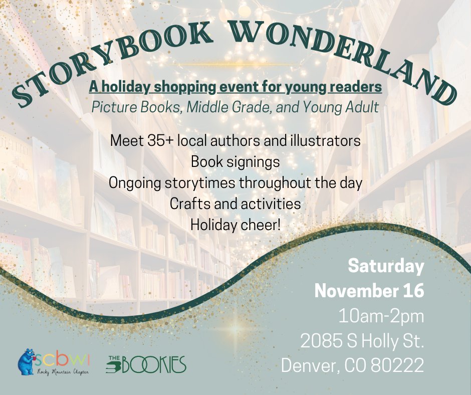 Schaubwrites's tweet photo. Fill your stockings with books! Join me and LOTS of other children's book creators this weekend @TheBookies4315 for some holiday fun and #booksigning. @SCBWIRockyMtn #shopdenver https://t.co/eHsYttfzrD