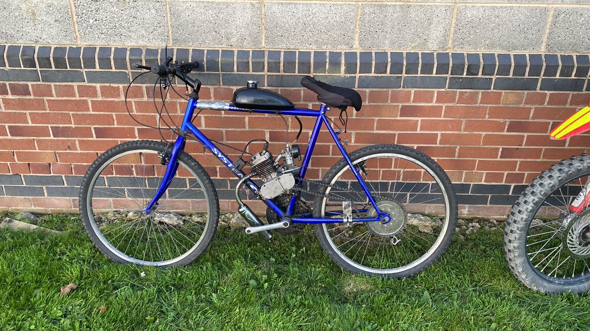 We've just seized this contraption from Wakefield. A push bike modified with a petrol engine.