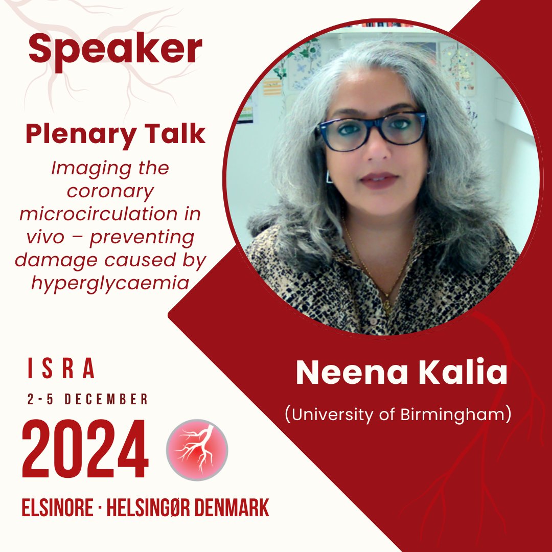 We are delighted that Dr. Neena Kalia, Reader in Microcirculation Research and Director of the Intravital Imaging Research Facility at the University of Birmingham, will be a speaker at #ISRA2024👩‍🔬🌟

She will present in the session on The #Coronary #Circulation and #HFpEF 🫀