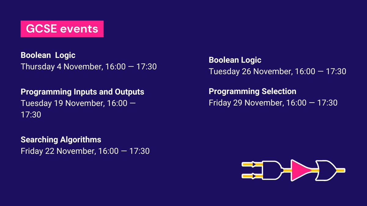 IsaacCompSci's tweet image. This month on Isaac: November 🤩
We have everything from GCSE Boolean Logic to solving all of your Recursive Programming needs. Remember, if you attend an event you are automatically entered into a prize draw to win a £50 voucher!
Book now 💥
👉 ncce.io/isaacevents