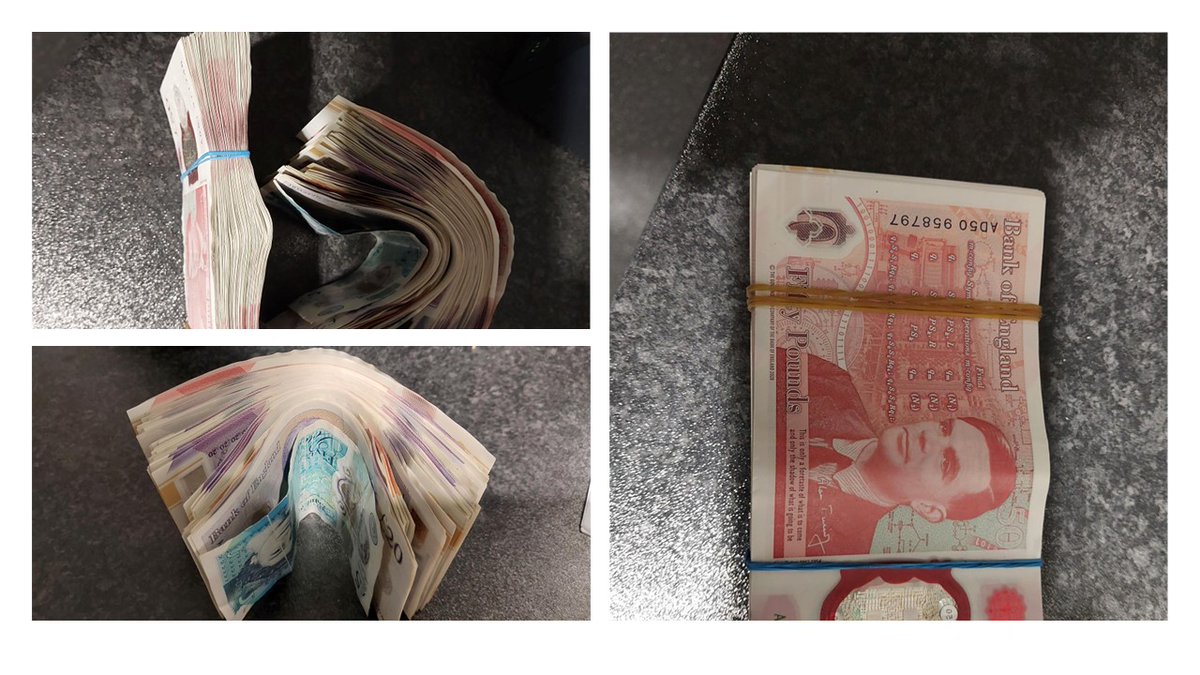 Earlier today, officers used the Proceeds of Crime Act to seize cash from a male that was travelling out of the UK. He had in excess of £10,000 and was unable to explain where the money came from. He will now be asked to explain to a magistrate how he earned the money.