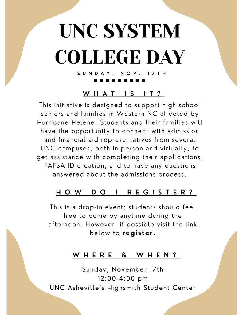 Seniors....this is a great opportunity for help with  applications for UNC system colleges and universities.