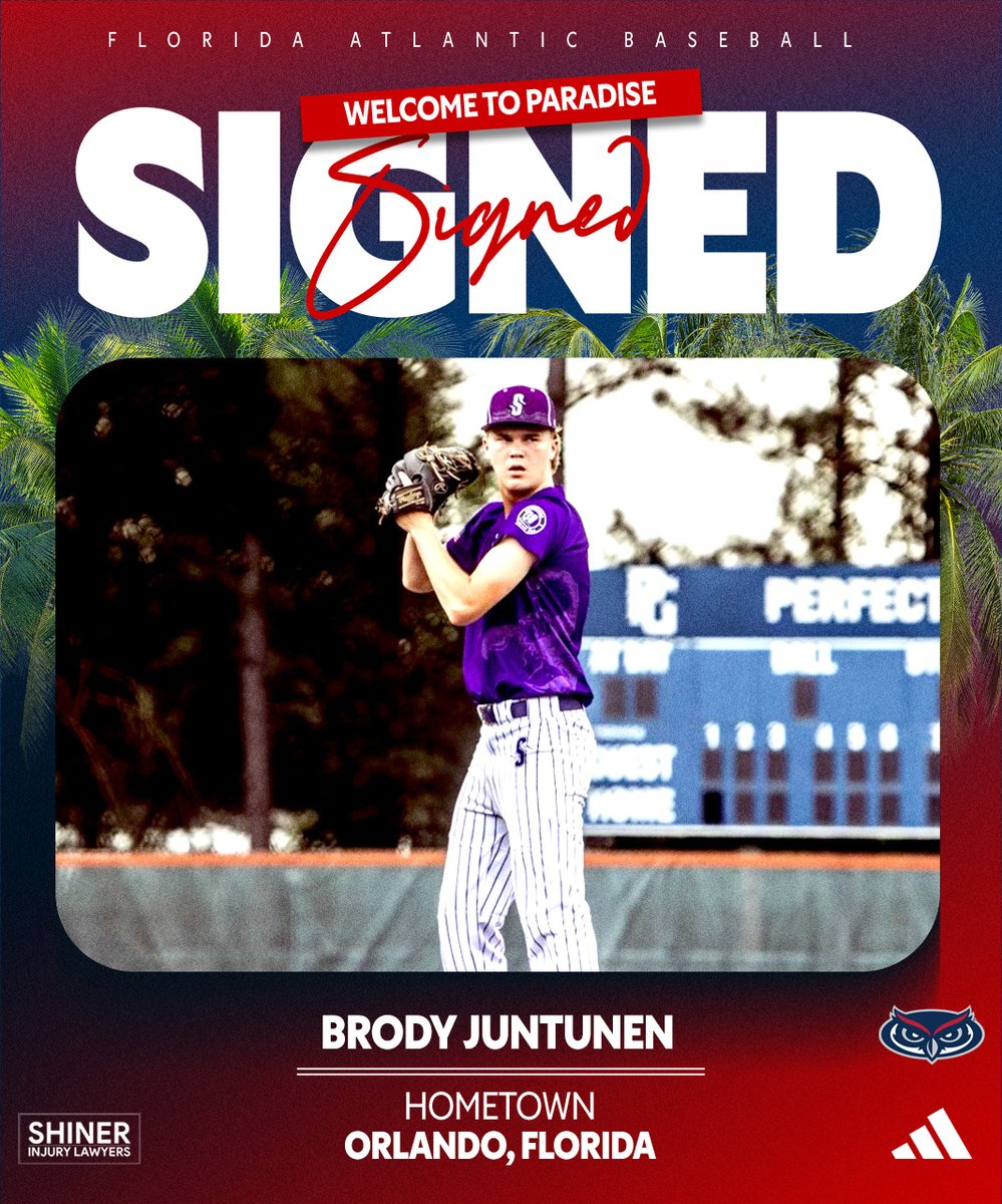 FAUBaseball's tweet image. 𝐓𝐇𝐄 𝐅𝐈𝐑𝐒𝐓 𝟔 𝐒𝐈𝐆𝐍𝐈𝐍𝐆𝐒 𝐎𝐅 𝐓𝐇𝐄 𝟐𝟎𝟐𝟓 𝐂𝐋𝐀𝐒𝐒 🌴⚾️

Welcome to Paradise Brody Juntunen (Timber Creek HS)! #WinningInParadise