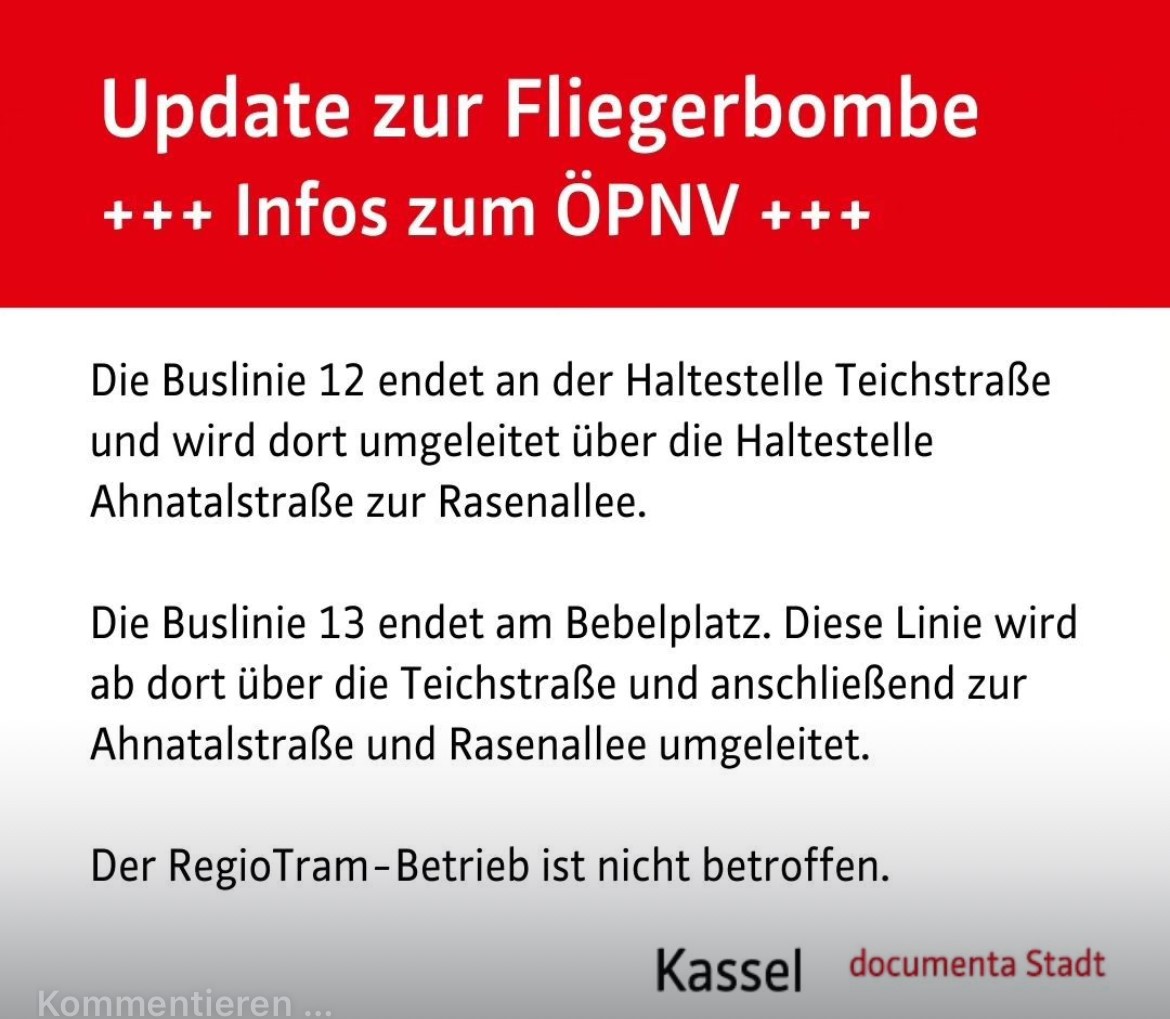 Update zur #Fliegerbombe in #Kassel #Rothenditmold - Räume in Elisabeth-Knipping-Schule für Evakuierte - Infos zum #ÖPNV gibt's in der NVV-App und auf kvg.de - gesicherte Infos wie immer auf kassel.de/notfall