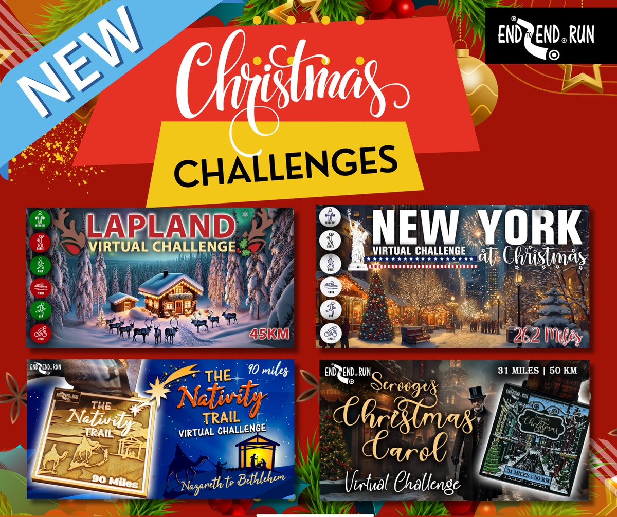 Just Launched: Two NEW Christmas Challenges! 
This holiday season, bring the magic of Christmas to your fitness routine with our two brand-new challenges:
📷 Lapland Virtual Challenge 
📷 New York at Christmas Virtual Challenge 
Sign Up: endtoend.run/christmas-chal…