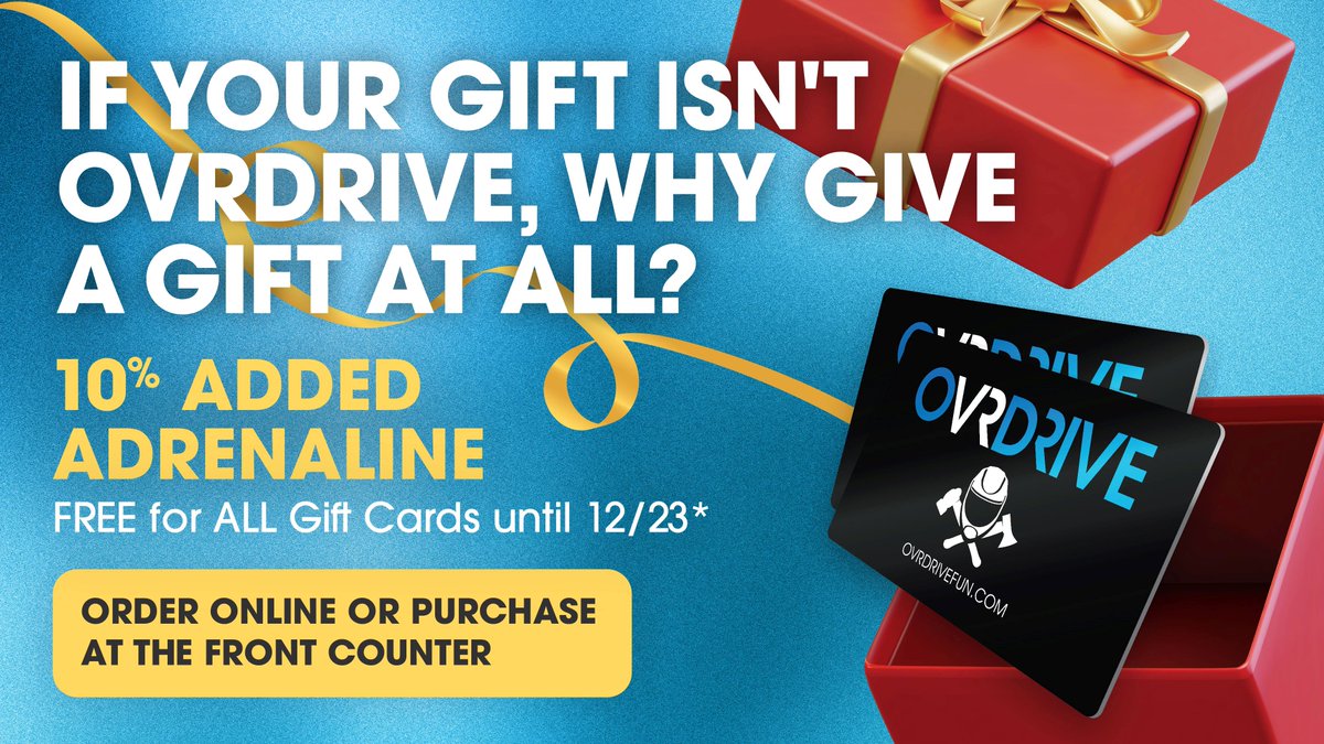 OVRDRIVE502's tweet photo. Snag a gift card this holiday and we’ll throw in 10% more value so they can smash, bash, and let it all out.  

https://t.co/BOU3Dr6jDW
#OVRDRIVEFUN #FullThrottleAdrenalinePark #GiftCards #HolidayLikeAPro #HolidayStressRelief https://t.co/1QwuNHTwsy