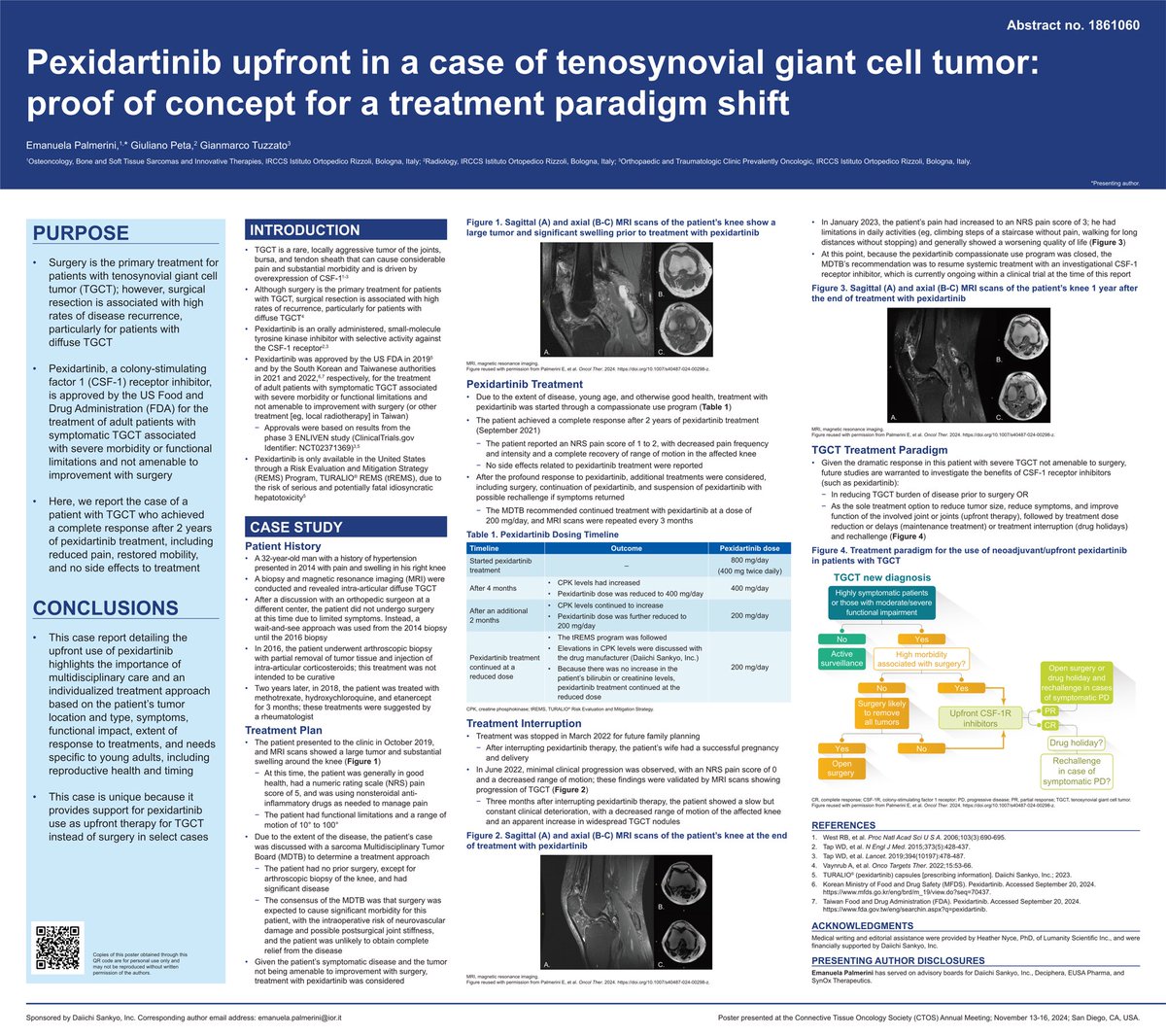 TGCTSupportorg's tweet photo. A strong #TGCT at #CTOS2024. Anything from #pexidartinib cessation to Phase 3 #Vimseltinib data and Phase 3 #Emactuzumab trial design! https://t.co/8B5xz0JKkf