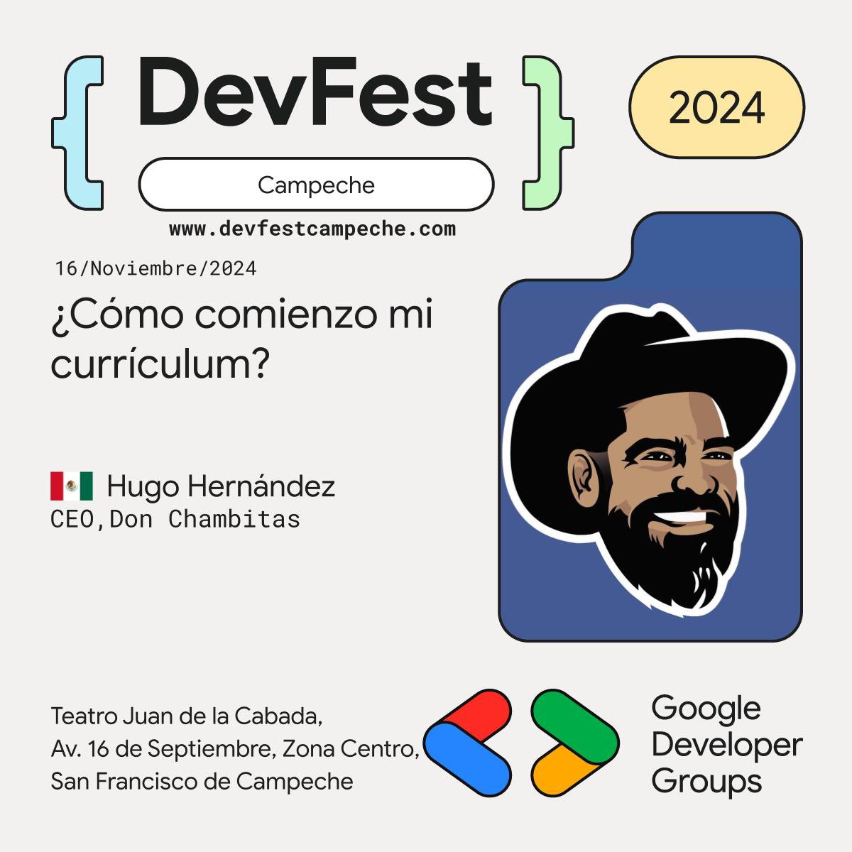 DonChambitas's tweet photo. El tour conferencístico 2024 termina este sábado en el evento DevFest de #Campeche, qué honor que conoceré dicha ciudad dando una charla. Bendecido que soy! 🙏🏽 que tengan chido día, compitas! https://t.co/uibymOmVhz