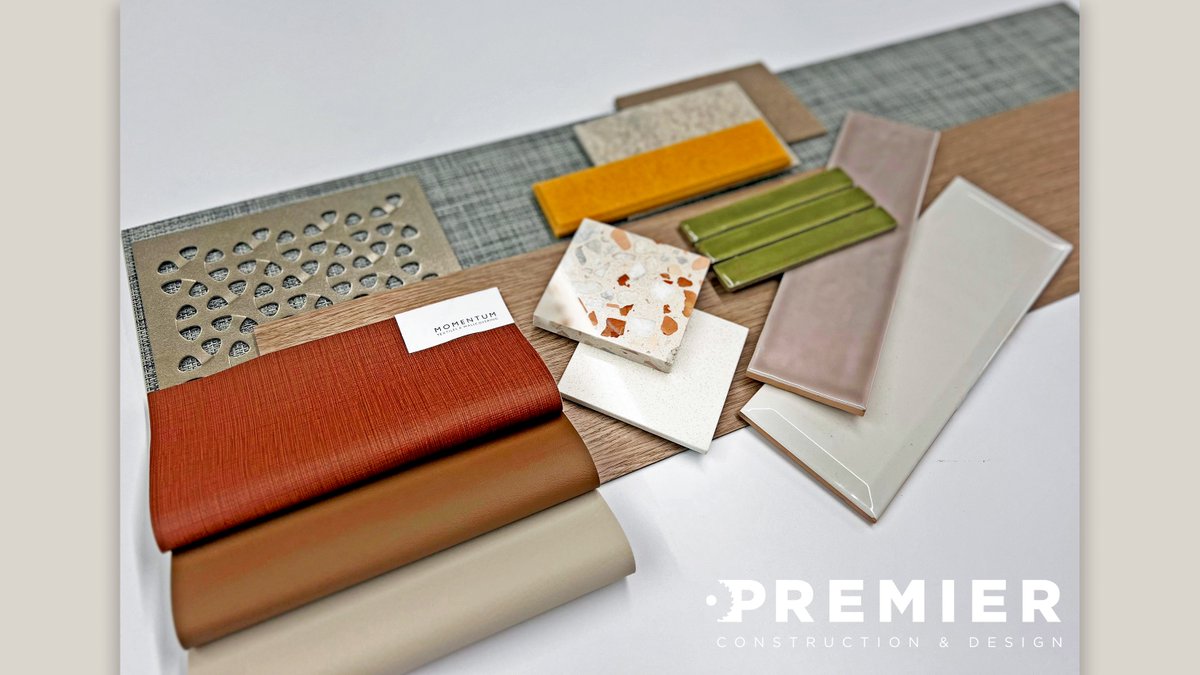 Our November Palette of the Month evokes seasonal emotions and celebrates traditional autumnal hues with rich textiles and classic materials, featuring products from: J+J Flooring, <a href="/momtex/">Momentum Group</a>, <a href="/SherwinWilliams/">Sherwin-Williams</a>, Virginia Tile, @chemetal_DIV, and <a href="/acoufelt/">acoufelt</a>. #designpalette #designideas