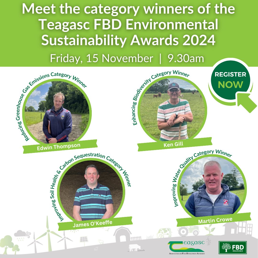 teagasc's tweet photo. There's still time to register for tomorrow's episode of #TheSignpostSeries at 9:30am where we will meet the category winners of the Teagasc @fbd_ie Environmental Sustainability Awards 2024.
Register here https://t.co/ZRgLVIrO1k
@TeagascEnviron @TeagascSignpost #EnvironmentAwards https://t.co/wAlqORyolh