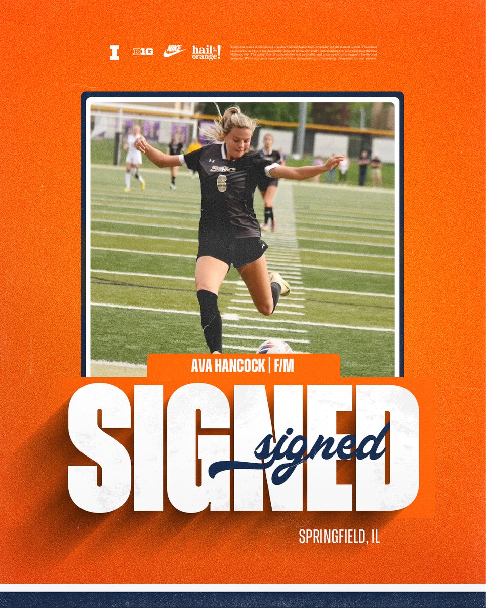 Signed ✍️

<a href="/avahancock07/">Ava Hancock</a>

🔶 2024 ECNL First Team All-Conference Midwest with St. Louis Scott Gallagher
🔷 13 goals and 24 assists in her last two seasons at Sacred Heart-Griffin HS
🔶 2024 Central State Eight First Team All-Conference honors in track

#Illini | #HTTO | #UP ⬆️