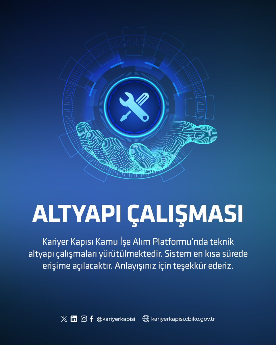 Kariyer Kapısı Kamu İşe Alım Platformu’nda altyapı çalışması yapılmaktadır. Sistem en kısa sürede erişime açılacaktır, anlayışınız için teşekkür ederiz.

<a href="/tccbiko/">T.C. Cumhurbaşkanlığı İnsan Kaynakları Ofisi</a> <a href="/einsan_tccbiko/">e-insan</a>