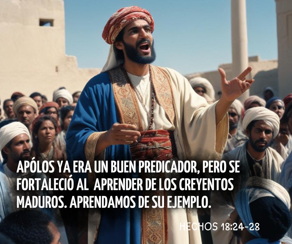 Hech. 18:24-26
Llegó a Éfeso un judío llamado Apolos, natural de Alejandría, varón elocuente, poderoso en las Escrituras... Y comenzó a hablar con denuedo en la sinagoga; pero cuando le oyeron Priscila y Aquila, le tomaron aparte y le expusieron más exactamente el camino de Dios.