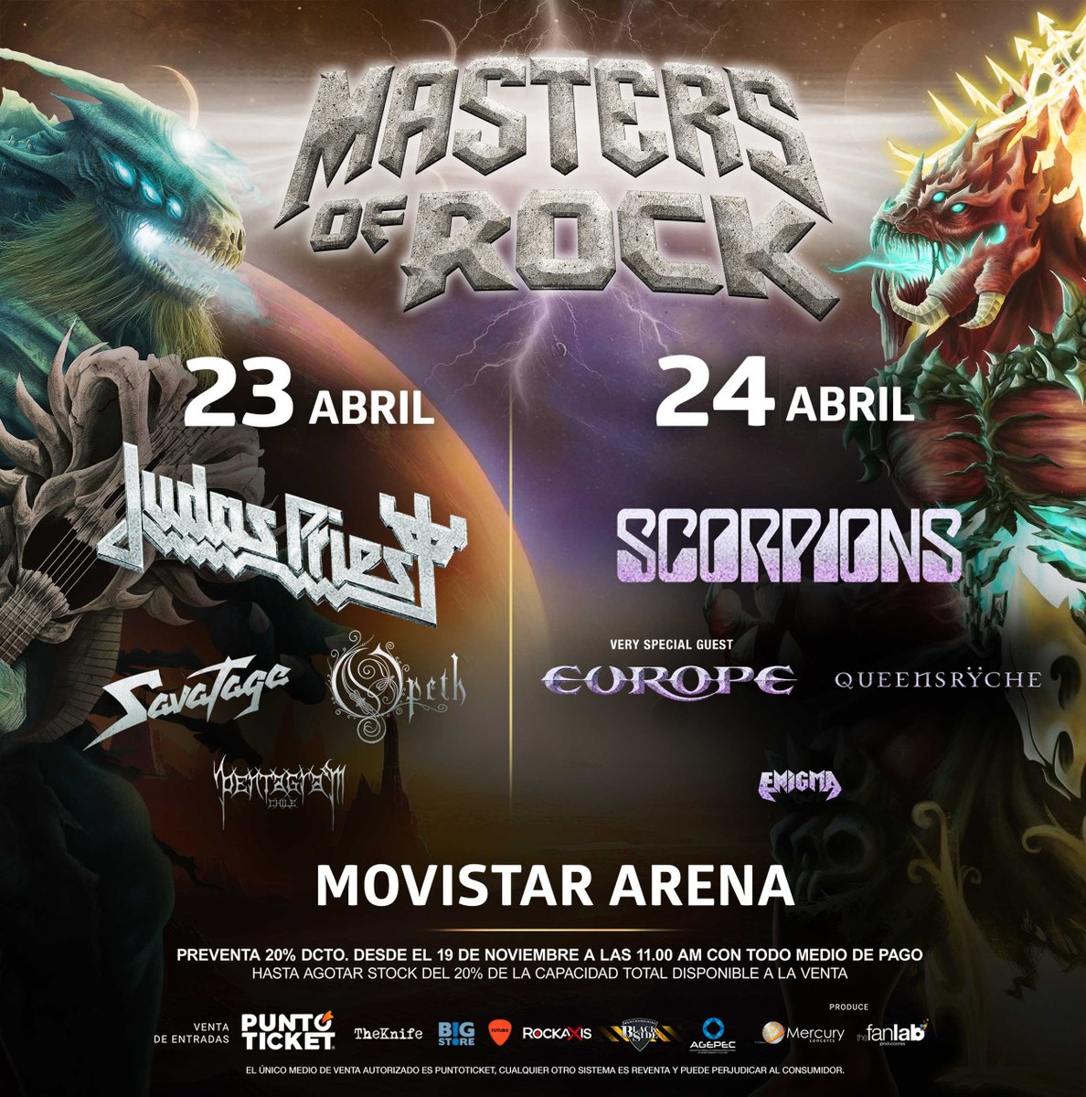 bigstore_cl's tweet image. Judas Priest y Scorpions encabezan Masters of Rock 2025! El 23 y 24 de abril, en el @movistararena espectacular line up de hard rock y metal, con bandas legendarias y exponentes chilenos. 
@puntoticket 
@thefanlabcl

#MastersOfRock 
#JudasPriest 
#Scorpions 
#Opeth 
#BigstoreCL