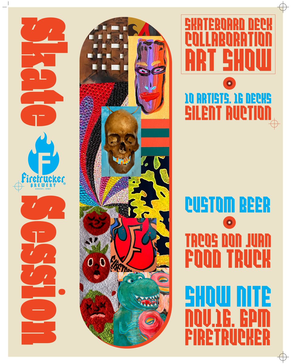 Artshow. Saturday Nov. 16, 6pm. 10 Artists. 16 Skateboard decks. Custom beer. Taco truck. Silent auction. At the brewery. 
<a href="/mainframearts/">Mainframe Studios</a>