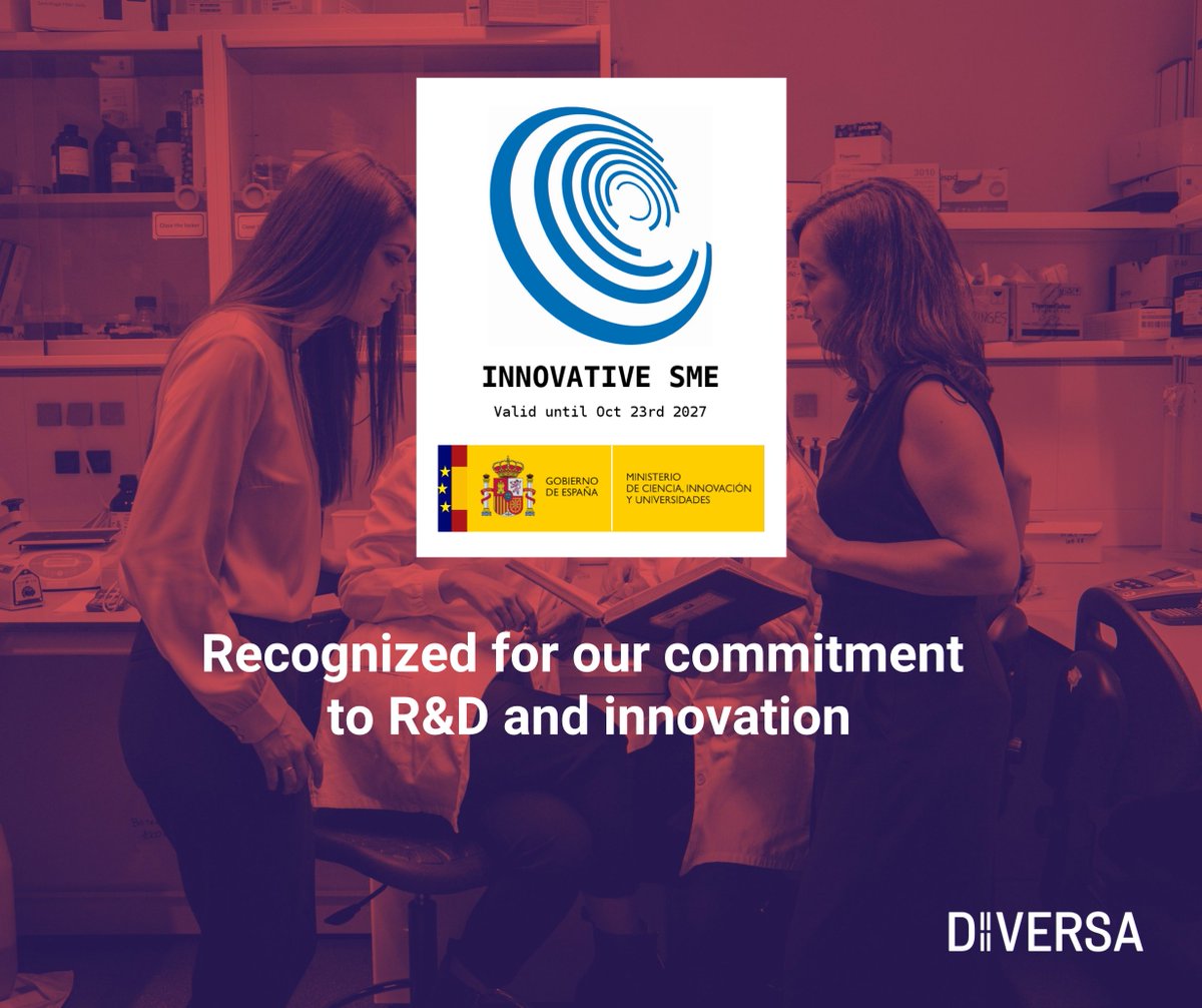 DIVERSA Technologies has been awarded the Innovative SME Seal 🏅 by the Spanish Ministry of Science, Innovation, and Universities for our strong R&amp;D+i activity. This recognition highlights our technical expertise, funded projects, and patents. Thank you to our team and partners!