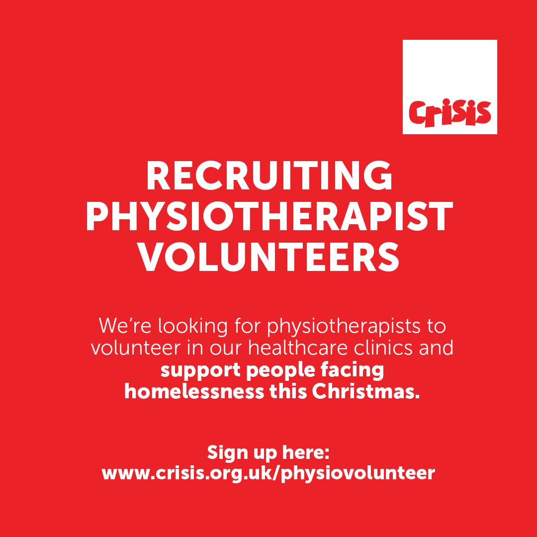 The CSP London Regional Network (@csplondonregion) on Twitter photo Please let us know if you are willing to help
<a href="/crisis_uk/">Crisis</a> is recruiting #physio volunteers to support #homelessness
By supporting healthcare clinics
Sign up using the link below
🙏<a href="/thecsp/">Chartered Society of Physiotherapy (CSP)</a> <a href="/thecspstudents/">CSP Students</a> <a href="/AssociatesAtCSP/">CSP Associates' Network</a> <a href="/cspbame/">CSP BAME Network</a> Please let us know if you are willing to help
<a href="/crisis_uk/">Crisis</a> is recruiting #physio volunteers to support #homelessness
By supporting healthcare clinics
Sign up using the link below
🙏<a href="/thecsp/">Chartered Society of Physiotherapy (CSP)</a> <a href="/thecspstudents/">CSP Students</a> <a href="/AssociatesAtCSP/">CSP Associates' Network</a> <a href="/cspbame/">CSP BAME Network</a>