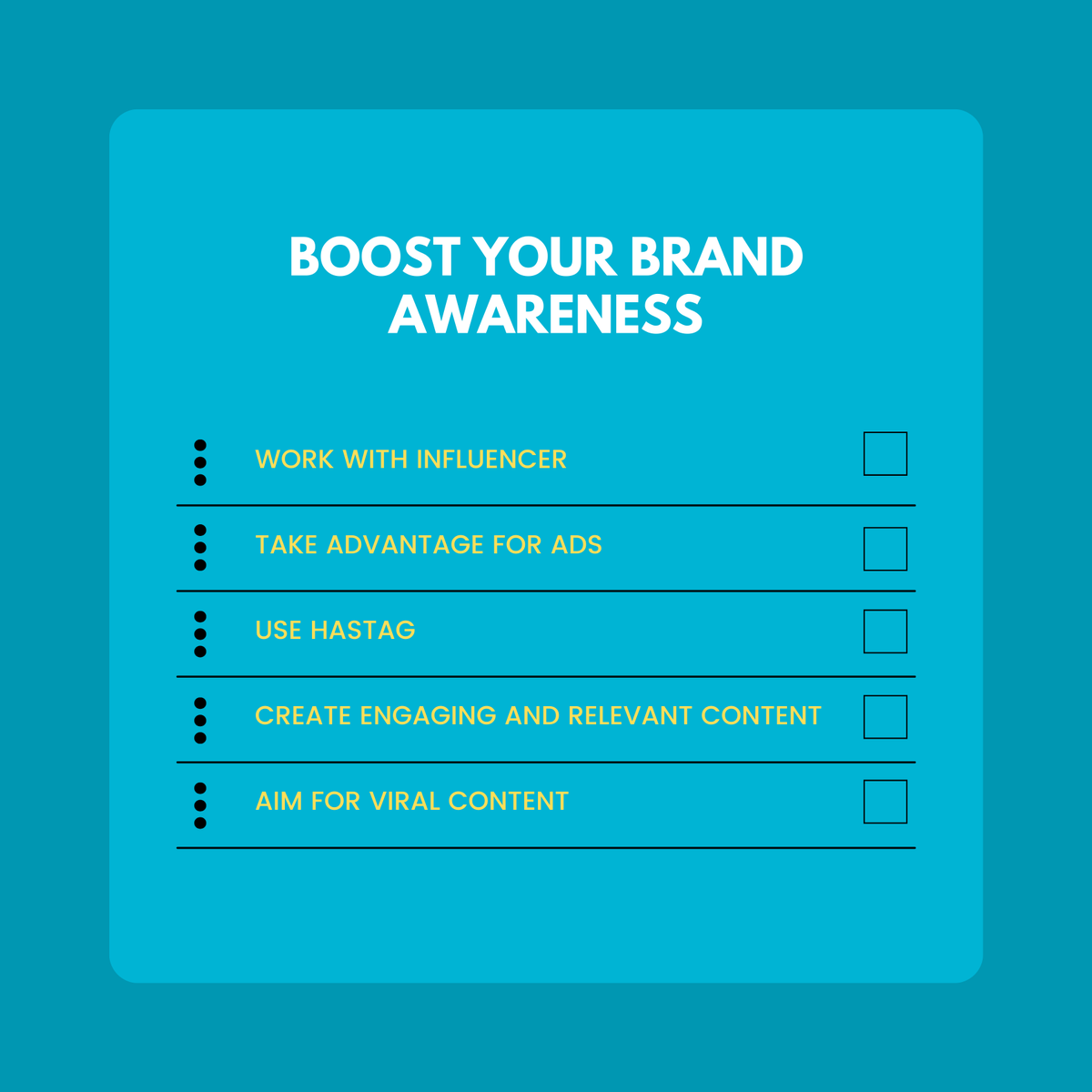 Imamhasanlibon's tweet photo. 🚀 Boost your brand awareness! ✔️

✅ Work with influencers 
✅ Use ads strategically 
✅ Add relevant hashtags 
✅ Create engaging content 
✅ Aim for viral moments

Check off each step to grow your brand! 🌟💼 #MarketingTips #BrandAwareness #SocialMedia #imamhasanlibon #seo https://t.co/ufFgSvaMFw