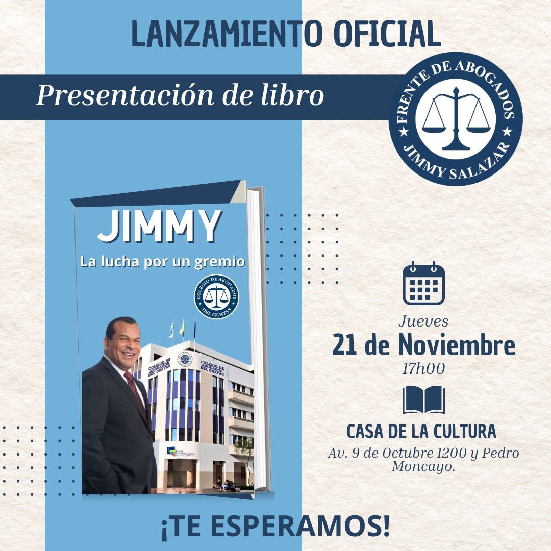 Los espero estimados amigos para compartir el lanzamiento de este libro que recoge la lucha por un gremio !
El jueves 21 de noviembre de 2024  a las cinco de la tarde en la Casa de la Cultura de Guayaquil, ubicada en la Av. 9 de Octubre y Pedro Moncayo.