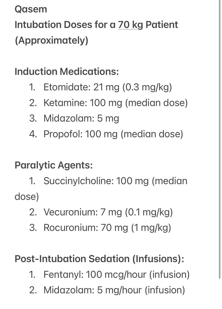 QAlmulihi's tweet photo. Intubation doses can be challenging to memorize, especially during the rush of a code
Here’s a simplified summary I made and I use in the emergency department for adults — easy to remember and quick to apply https://t.co/CaqHSyjY5h