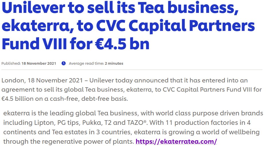 Channa_Amare's tweet image. Unilever sold its tea business to PE group CVC Capital Partners in 1H2022 for $5.1 bn

Interesting that CVC then sold its acquired Kenya estates to #BIL in 1H2024 at a price that gave buyer a Rs51 bn gain on bargain purchase

Did BIL revalue Kenya assets upon purchase?

#CSE #lka