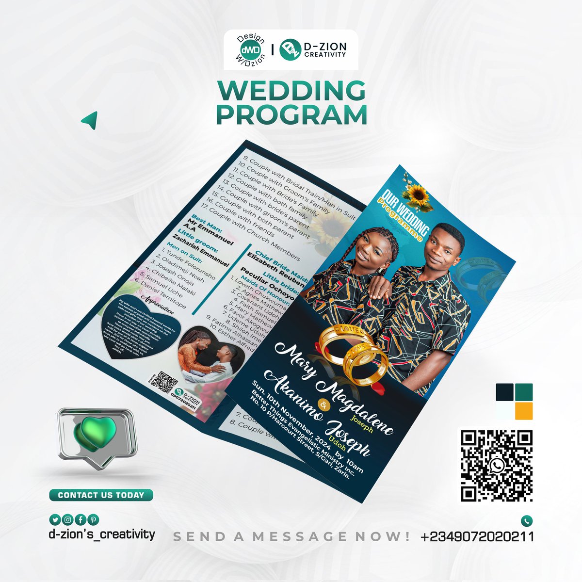 Dzioncreativity's tweet photo. Let's make your Big Day Beautiful and Memorable with my quality designs and printings Trust me with your projects today
Looking for where to get yours done?
I'm active and available to work with you Send a DM Now

#results_birthing_designer 
#design_with_dzion 
#dzionscreativity https://t.co/Yty4sM6CPc