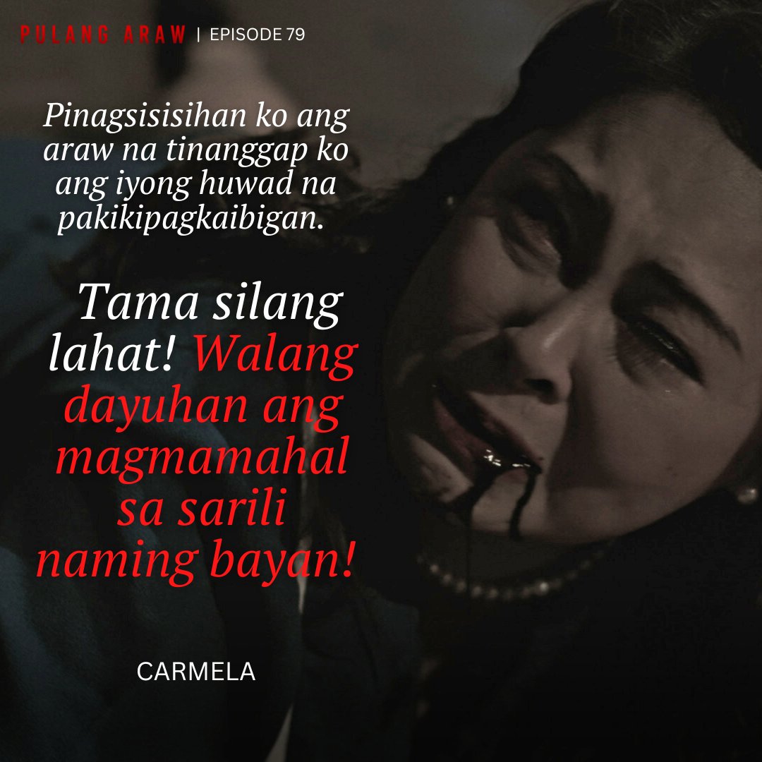 GMADrama's tweet photo. Hanggang sa huli, sinubukan mo pa ring maging mabuti. Paalam, Carmela. #PulangAraw #PulangAraw1943 https://t.co/EgBmUZ99oz