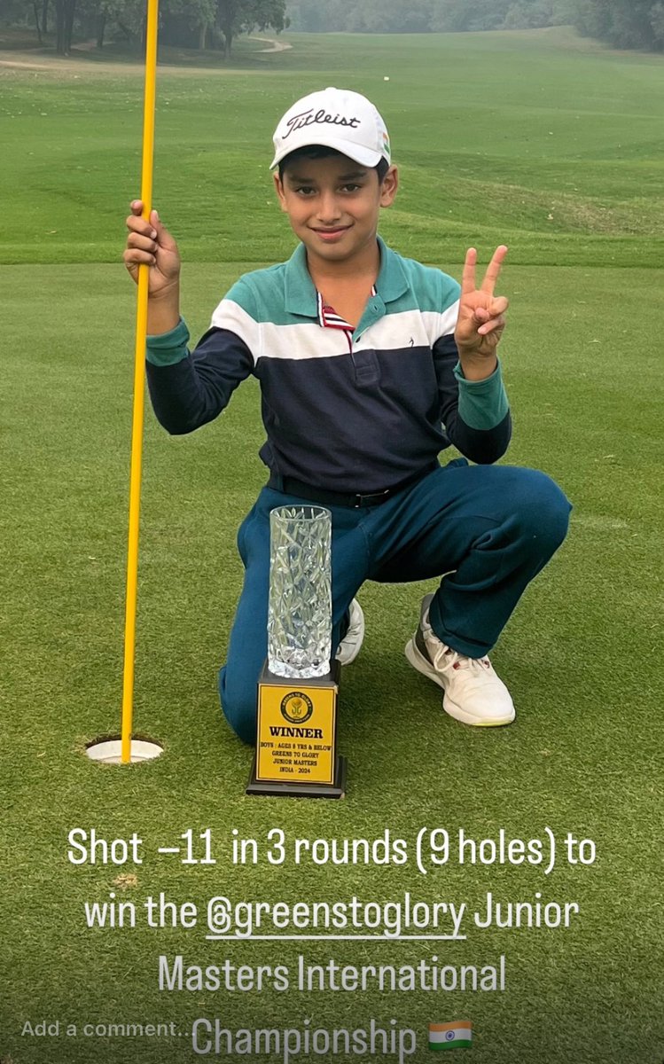 NihaalCheema's tweet photo. Played -11 in 3 rounds (9 holes) to win @greenstoglory Junior Masters International Championship 2024 https://t.co/NIDQT8OEWX