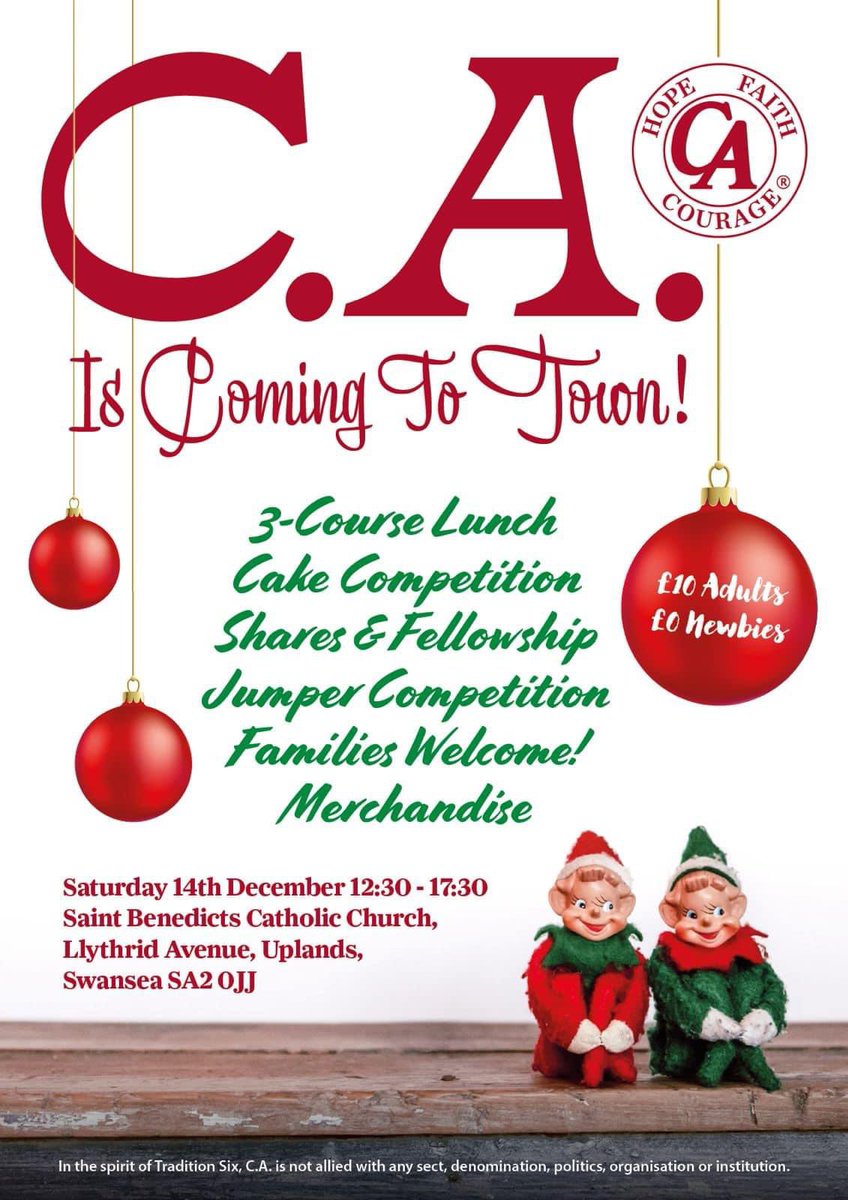 #CAevent 
#Christmas family event in #Swansea on 14th December. Join us for lunch, competitions, shares, fun &amp; #12Step #CocaineAnonymous #fellowship