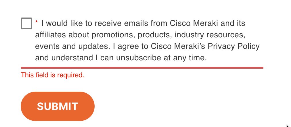 So contacting <a href="/Cisco/">Cisco</a> <a href="/meraki/">Cisco Meraki</a> for support requires you sign up for promotional emails from their affiliates?