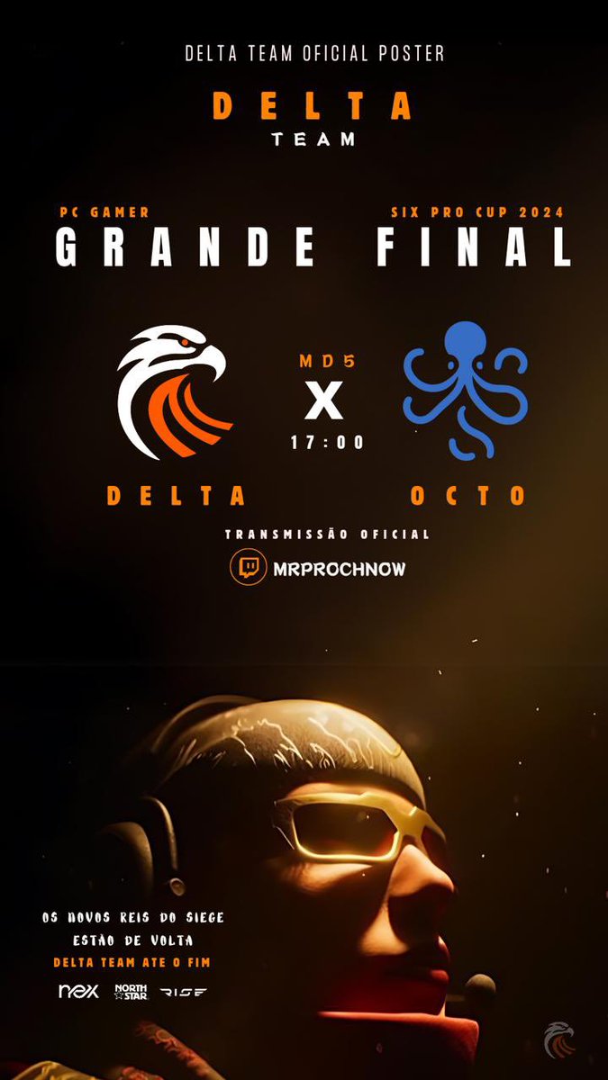 DeltaTeamR6's tweet photo. 🏆 Hoje é o grande dia! 🏆
Nossa Delta está pronto para enfrentar a Octo na Grande Final da Six Pro Cup 2024! Vai ser um duelo eletrizante em MD5 para definir quem são os reis do Siege! 👑
#DeltaTeam até o fim! 🔥🦅
#SixProCup #RainbowSix #R6 https://t.co/F7VHkijFKz