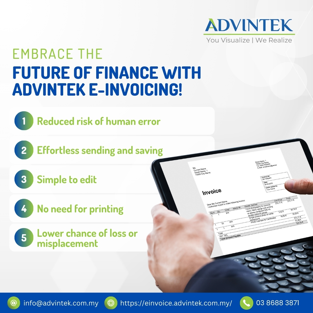 advintek's tweet image. Embrace the Future of Finance with Advintek E-Invoicing! 🚀

Website: einvoice.advintek.com.my

#AdvintekSolutions #EInvoicing #FutureOfFinance #DigitalTransformation #PaperlessBusiness #ReduceErrors #EfficientBusiness #TaxCompliance #SecureInvoicing #FinanceAutomation