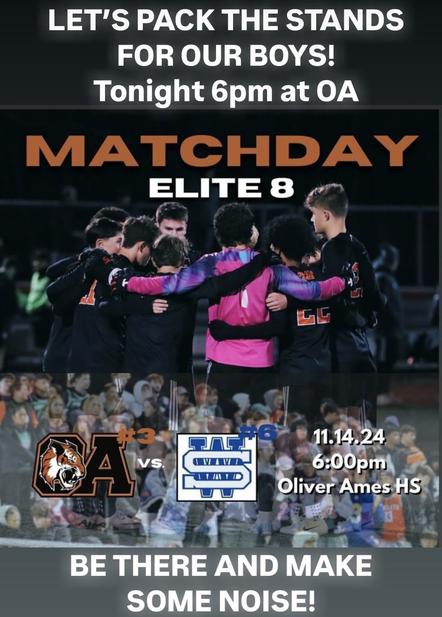 OA Soccer (@oahs_soccer) on Twitter photo The OA Boys host West Springfield tonight at 6pm at OA! Please pack the stands and make some noise!! <a href="/CoachJohn1010/">John</a> <a href="/BrocktonSports/">Brockton Enterprise sports</a> <a href="/GlobeSchools/">Boston Globe Schools</a> <a href="/OAHSTigersports/">OA Tigers Athletics</a> <a href="/OATigers/">Oliver Ames High School</a> <a href="/HockomockSports/">HockomockSports</a> <a href="/OAChirpinTigahs/">Chirpin' Tigahs Kehd</a> The OA Boys host West Springfield tonight at 6pm at OA! Please pack the stands and make some noise!! <a href="/CoachJohn1010/">John</a> <a href="/BrocktonSports/">Brockton Enterprise sports</a> <a href="/GlobeSchools/">Boston Globe Schools</a> <a href="/OAHSTigersports/">OA Tigers Athletics</a> <a href="/OATigers/">Oliver Ames High School</a> <a href="/HockomockSports/">HockomockSports</a> <a href="/OAChirpinTigahs/">Chirpin' Tigahs Kehd</a>