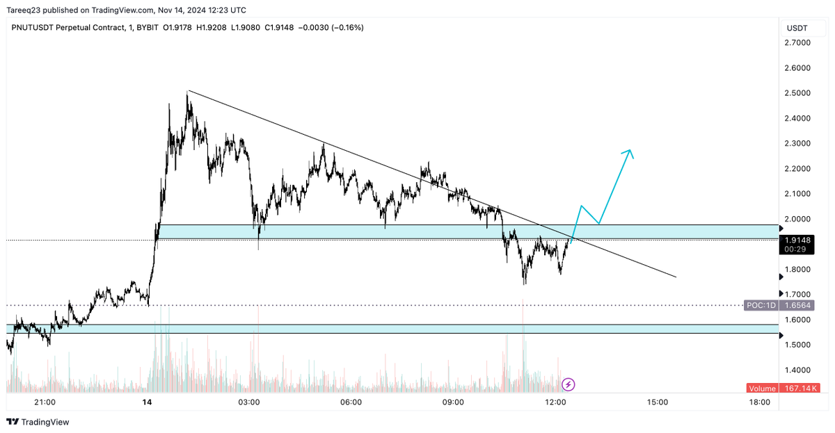 Watching $PNUT for this reclaim and breakiut. Alerts set