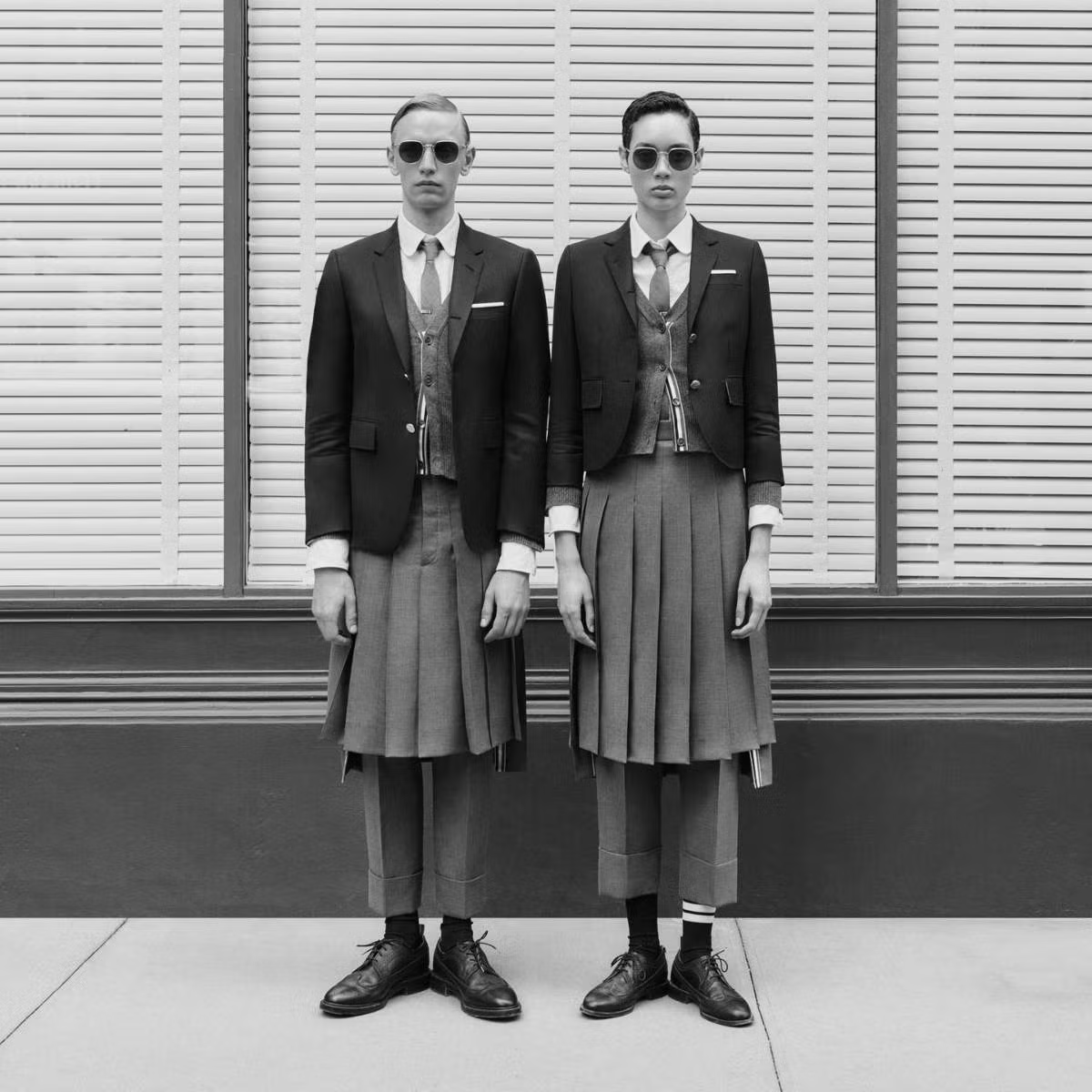 _SeonghwaWorld_'s tweet photo. For those who are not familiar with the brand, I would like to point out that Seonghwa is posing just like the actual models of Thom Browne do. https://t.co/g3Ey4UPA0y