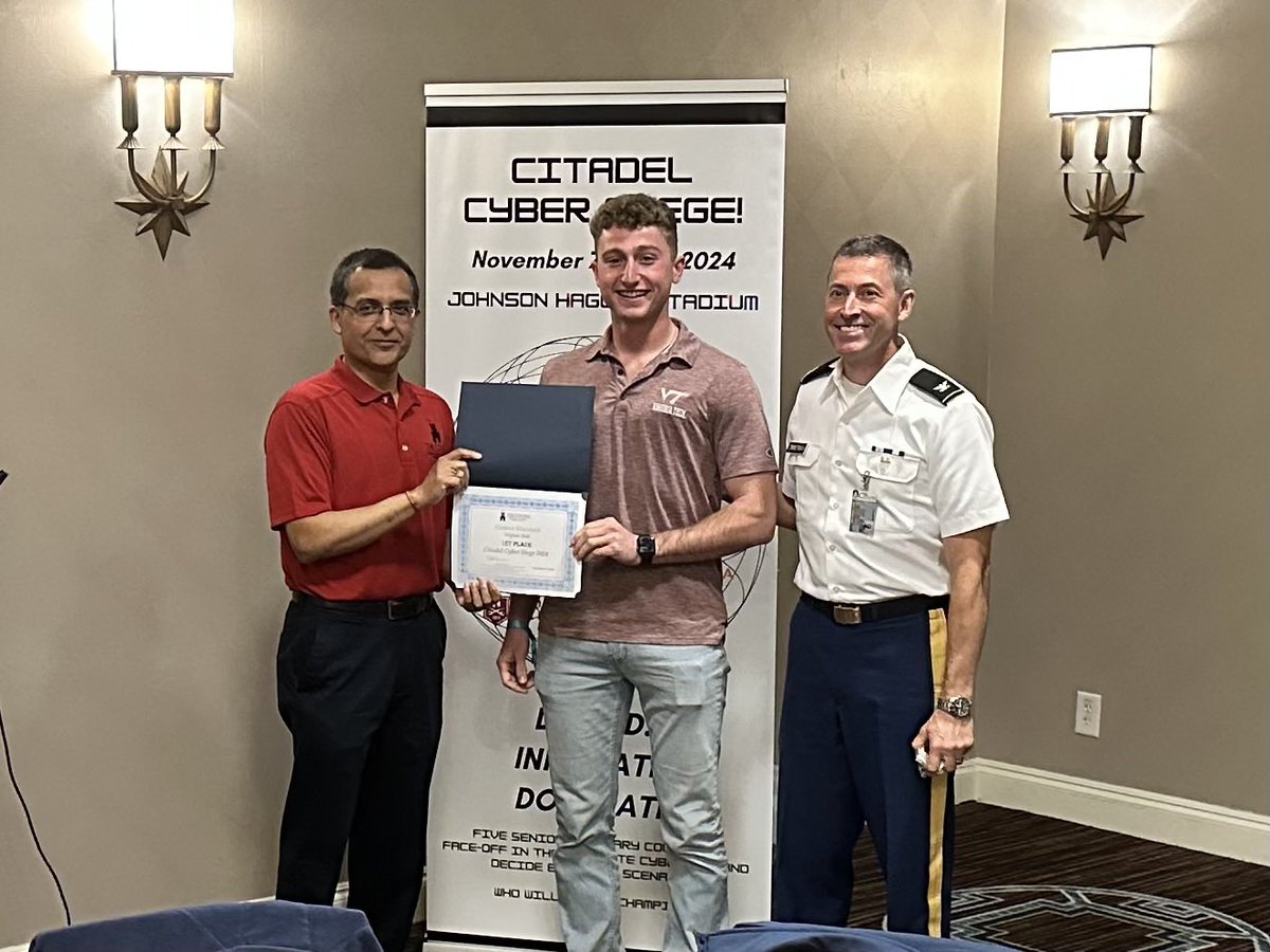 Recently, Cadet Connor Bluestein of the VTCC Cyber Team along with four Virginia Tech students from the SMC Cyber Institute won 1st place at the Citadel’s Cyber Siege competition. All SMCs with the exception of Texas A&amp;M competed. Congratulations to the team!