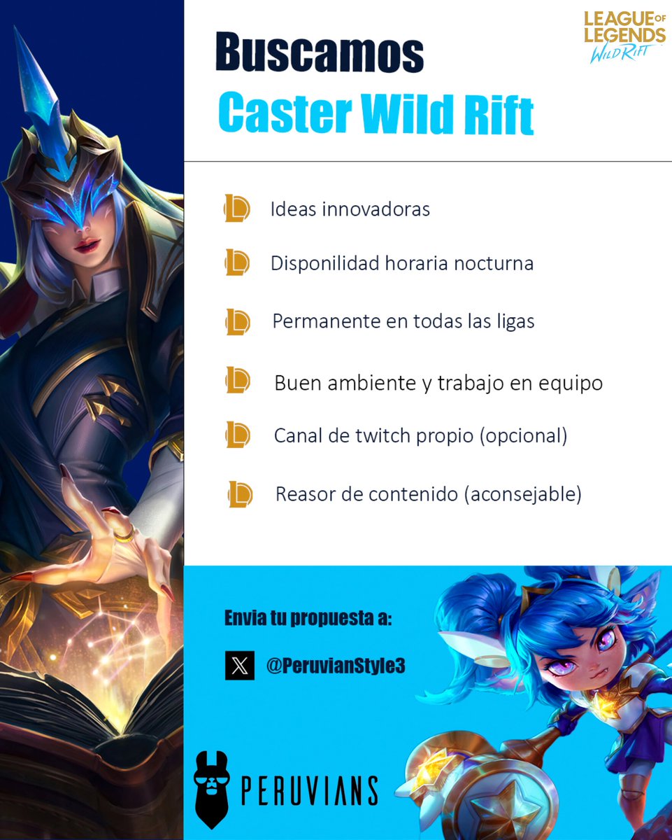 🔉¡ENVÍA TÚ PROPUESTA!🔉

#WildRift #Caster #WeArePeruvianStyle 🦙
